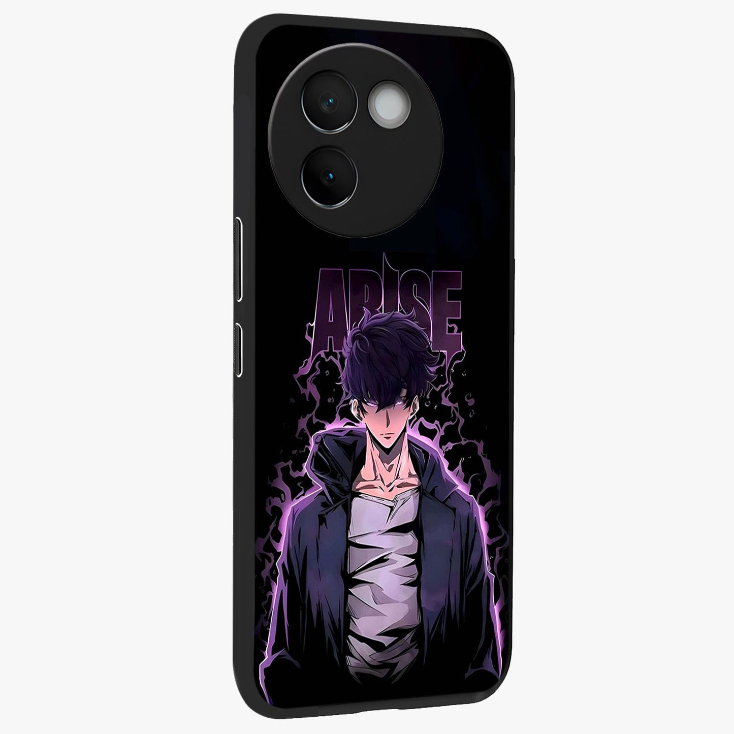 Shadow Monarch Awakening Glass Case upright view showcasing bold monarch artwork with mystical awakening theme.