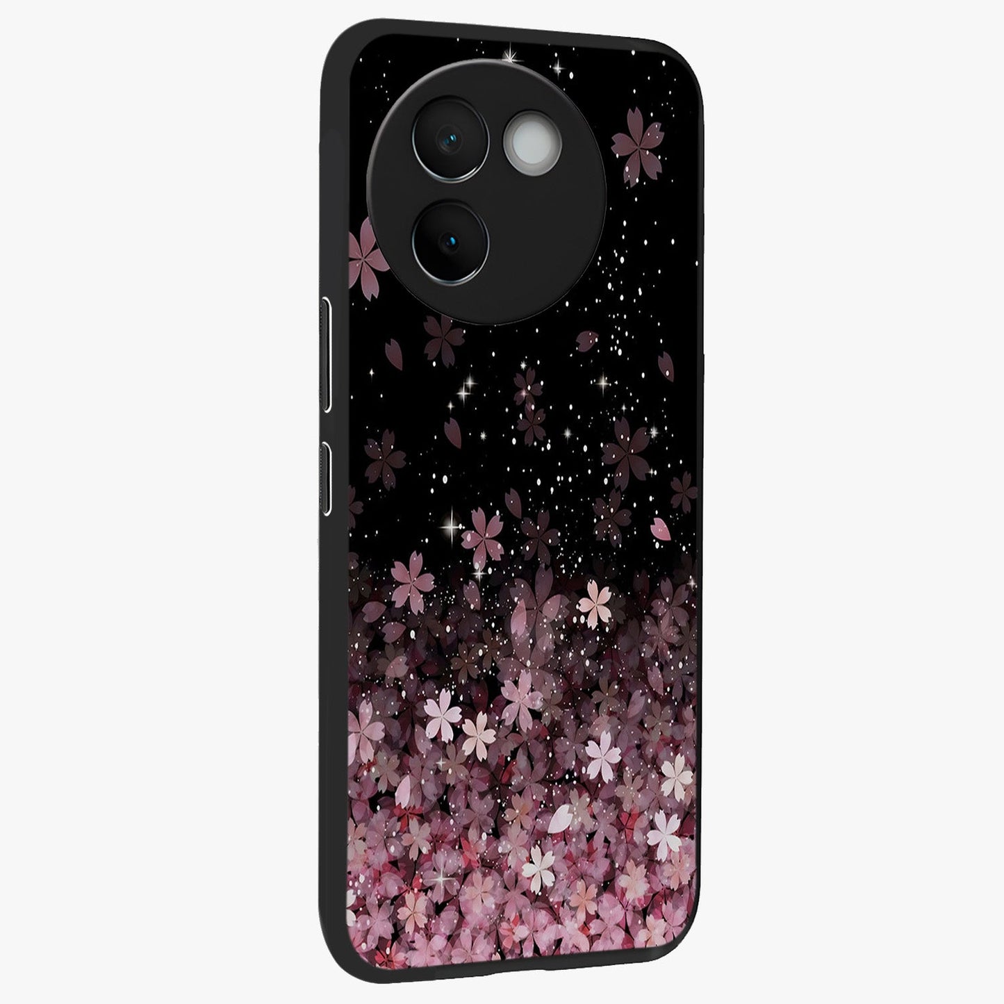 Small Starry Flowers Glass Case upright view showcasing charming floral artwork with dreamy starry theme.