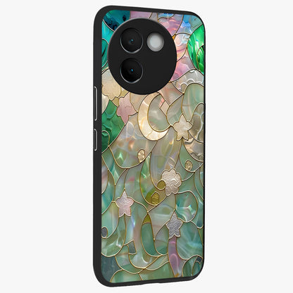 Stained Sunrise Glow Glass Case upright view showcasing colorful sunrise artwork with warm morning theme.