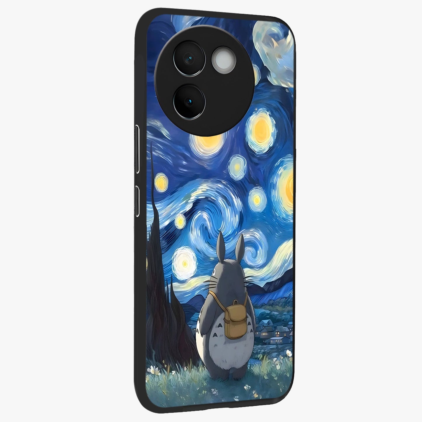Totoro In Van Gogh Art Glass Case upright view showcasing creative character artwork with painterly artistic theme.