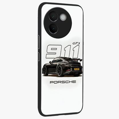 Turbo Legacy Icon Glass Case upright view showcasing bold racing inspired artwork with classic car theme.