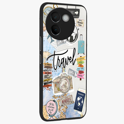 Wanderlust Journal Glass Case upright view showcasing wanderlust inspired artwork with creative exploration theme.