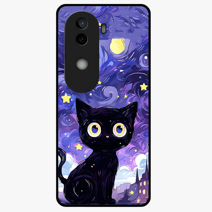 Abstract Cat Art Glass Case showing flat back view with artistic cat illustration and glossy glass finish.
