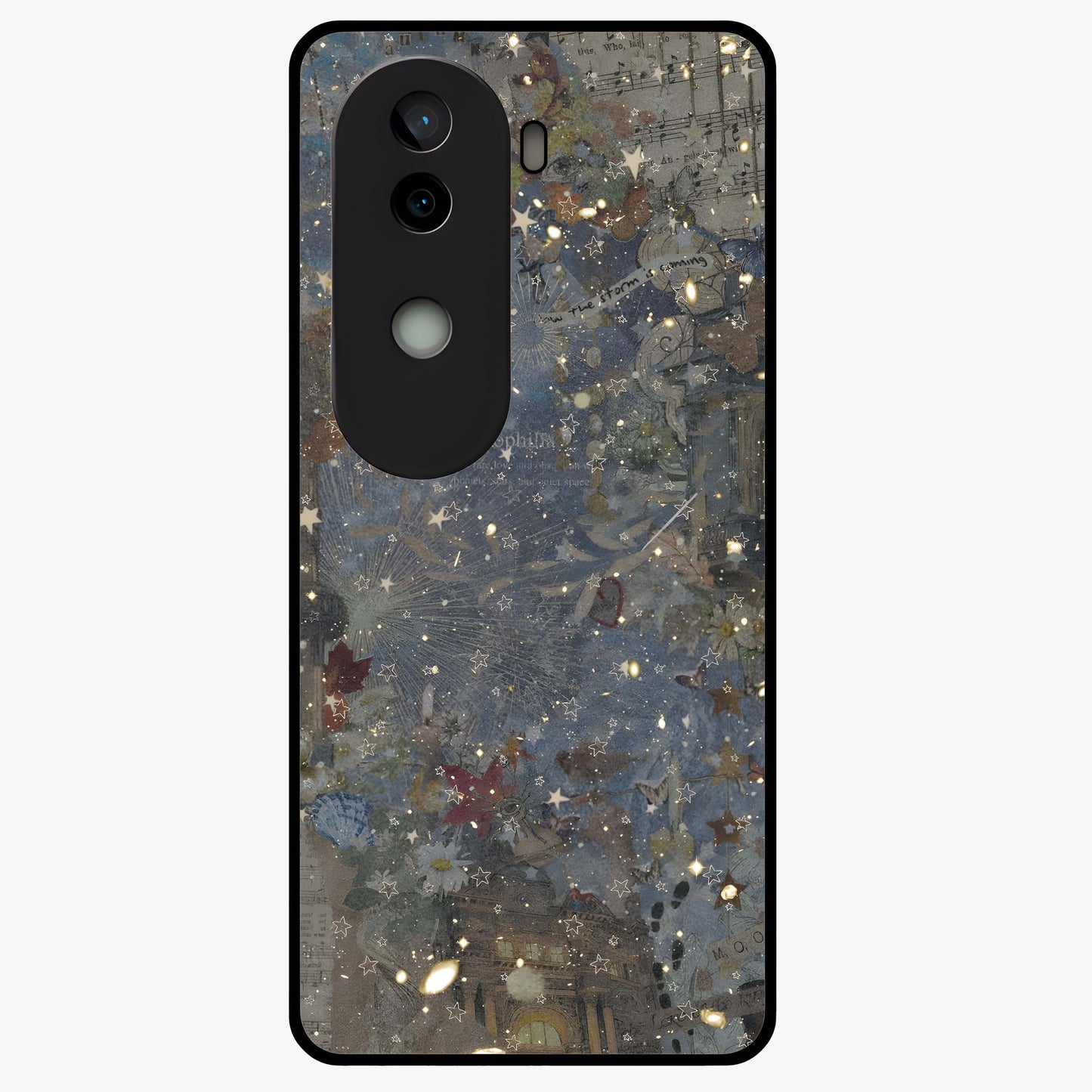 Aesthetic Astrolophia Glass Case showing flat back view with dreamy aesthetic design and glossy glass finish.