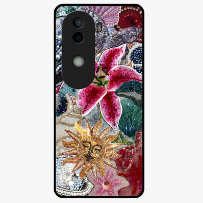 Beaded Garden Fantasy Glass Case showing flat back view with dreamy garden bead artwork and glossy glass finish.