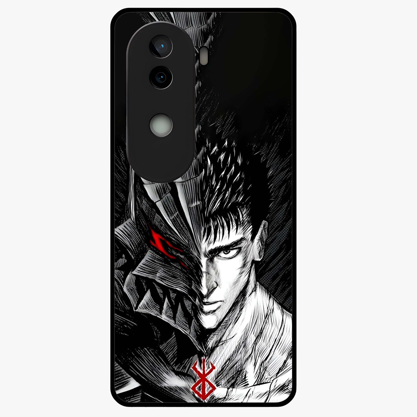 Berserker Blood Oath Glass Case showing flat back view with fierce warrior inspired artwork and glossy glass finish.