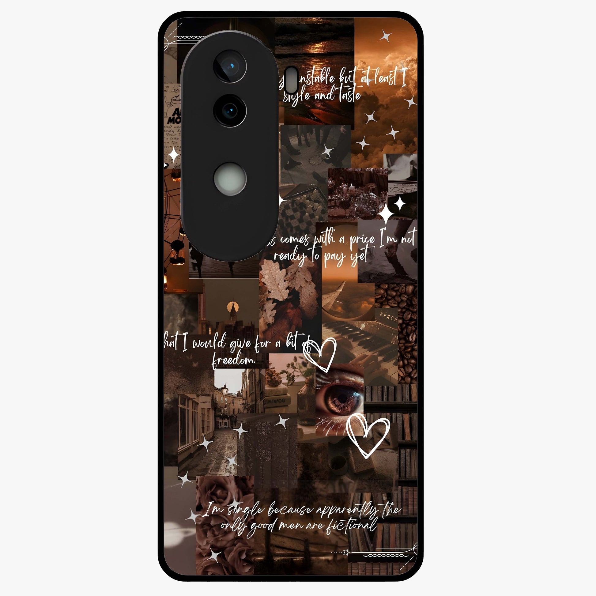 Bittersweet Aesthetic Chaos Glass Case showing flat back view with artistic chaotic aesthetic design and glossy glass finish.