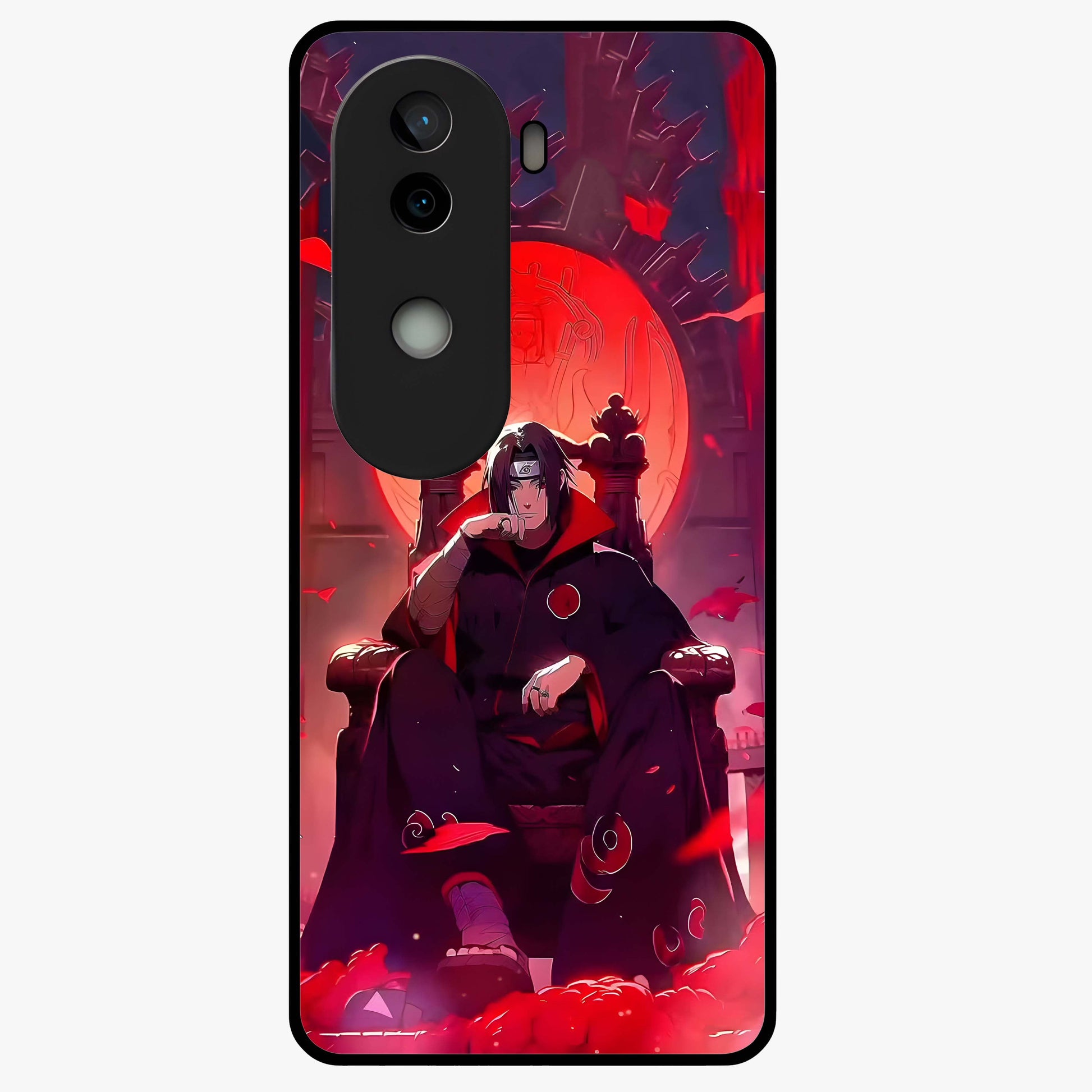 Blood Moon Sovereign Glass Case showing flat back view with mystical blood moon artwork and glossy glass finish.