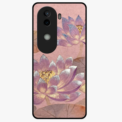 Blossom Mist Lotus Glass Case showing flat back view with serene lotus blossom artwork and glossy glass finish.