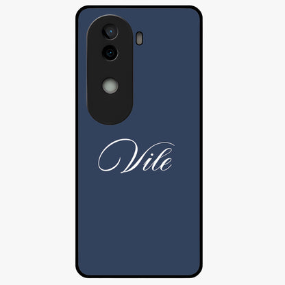 Blue Background Personalized Custom Name Glass Case showing flat back view with minimal blue background and custom name design.