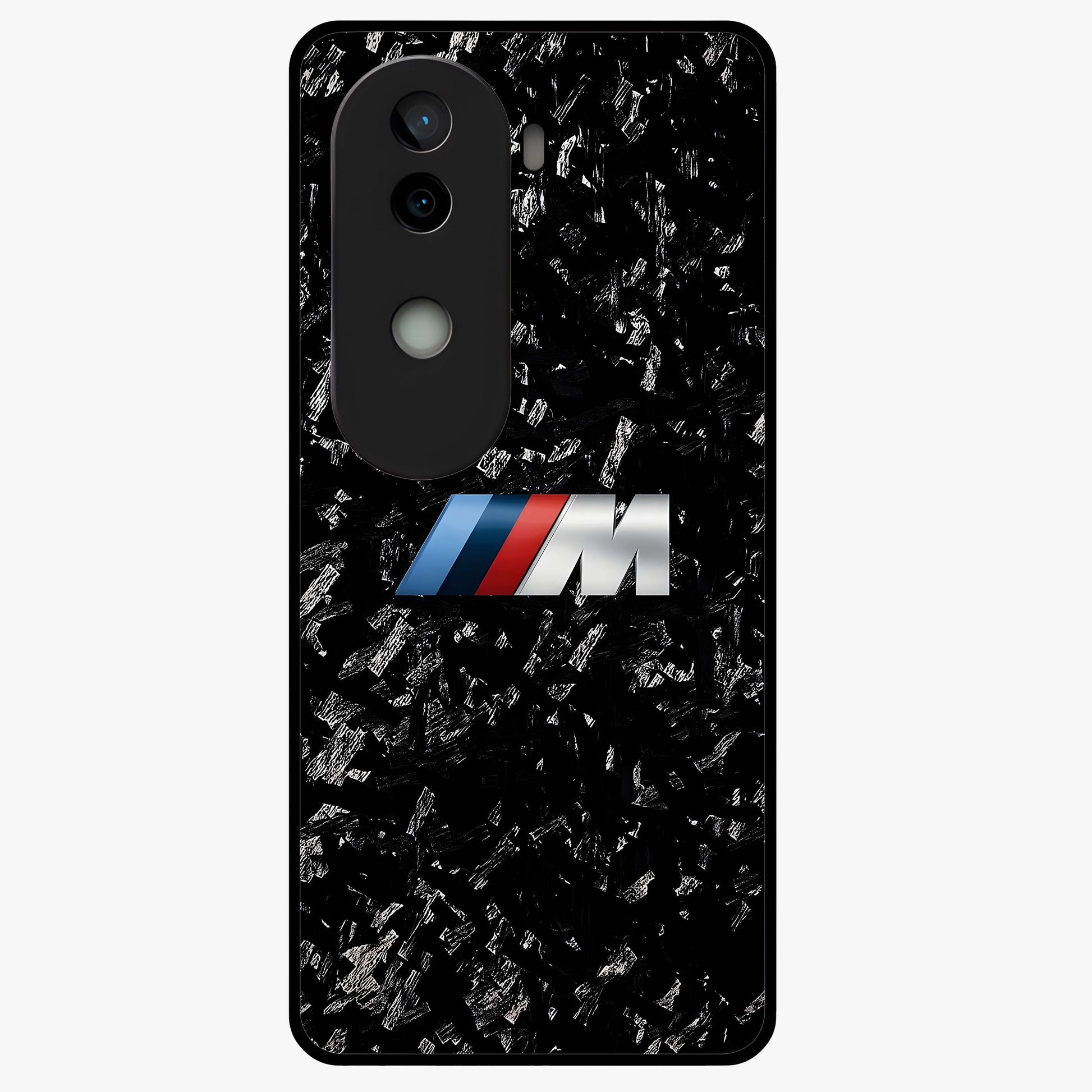 Carbon Speed Mark Glass Case showing flat back view with sporty carbon pattern artwork and glossy glass finish.