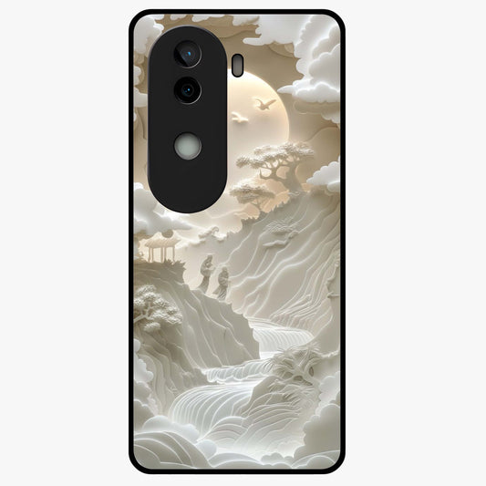 Celestial Origami Glass Case showing flat back view with artistic origami inspired celestial artwork and glossy glass finish.