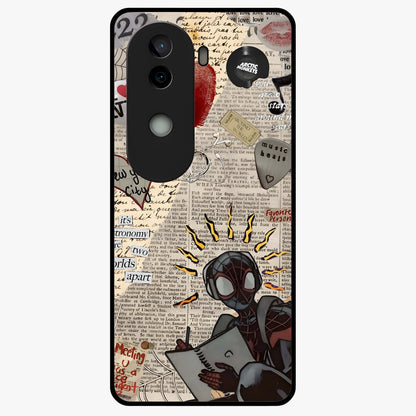 City Dream Sketch Glass Case showing flat back view with artistic city skyline sketch artwork and glossy glass finish.