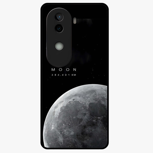 Cosmic Moon Glow Glass Case showing flat back view with glowing moon artwork and glossy glass finish.