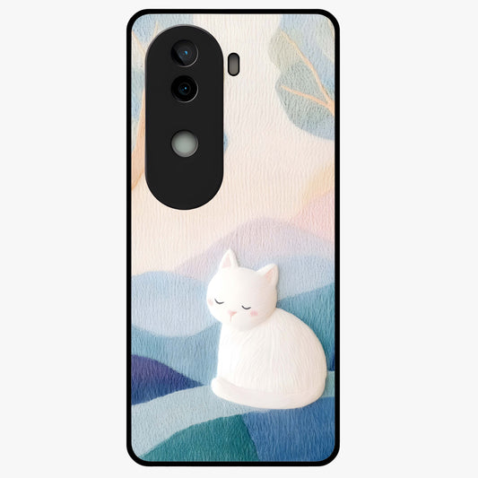 Cotton Dream Cat Glass Case showing flat back view with soft dreamy cat artwork and glossy glass finish.