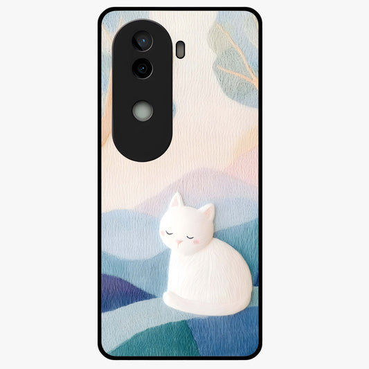 Cotton Dream Cat Glass Case showing flat back view with soft dreamy cat artwork and glossy glass finish.