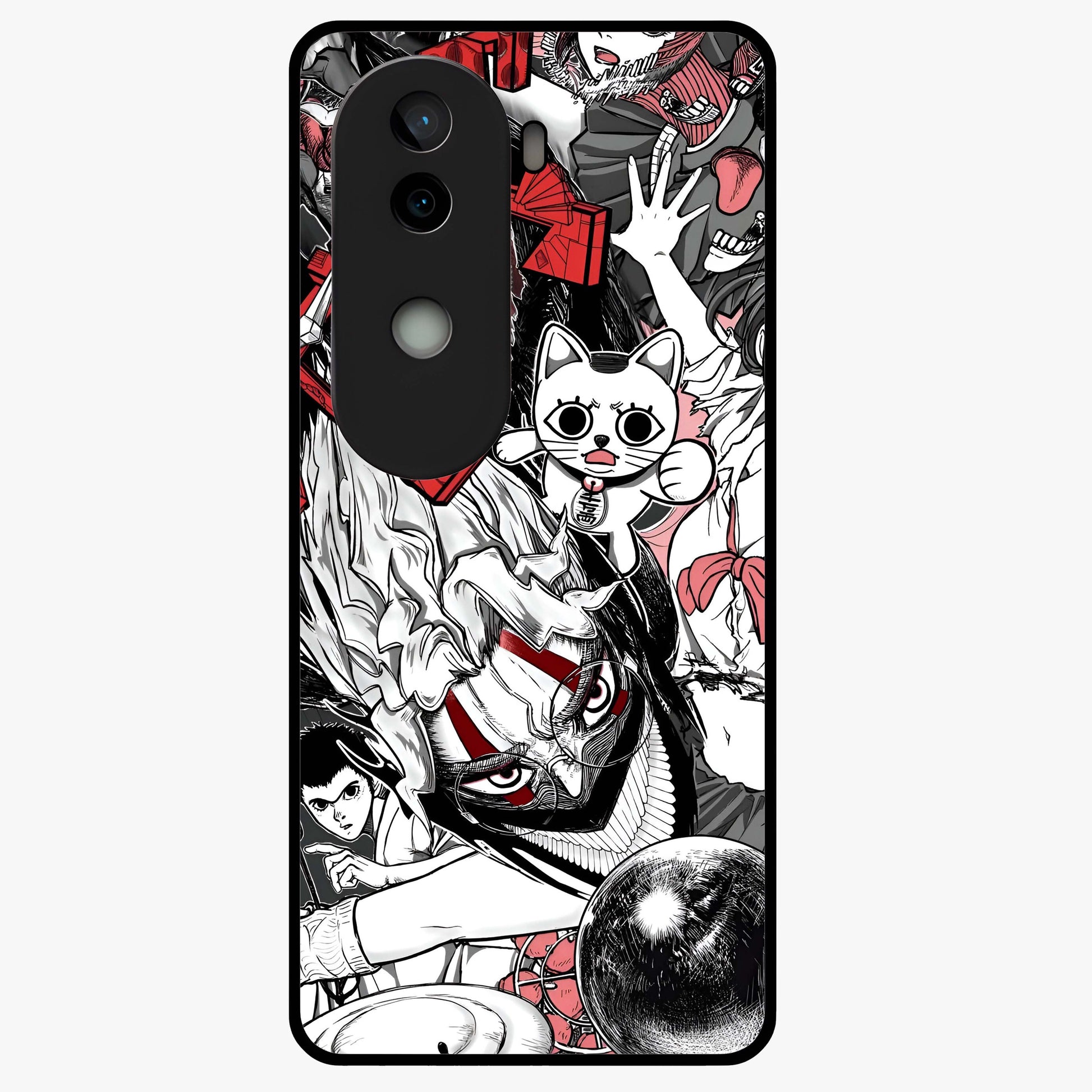 Crimson Chaos Panel Glass Case showing flat back view with bold crimson abstract artwork and glossy glass finish.