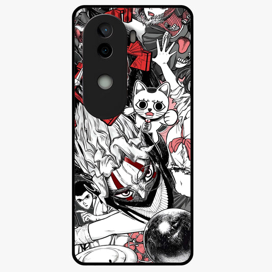 Crimson Chaos Panel Glass Case showing flat back view with bold crimson abstract artwork and glossy glass finish.