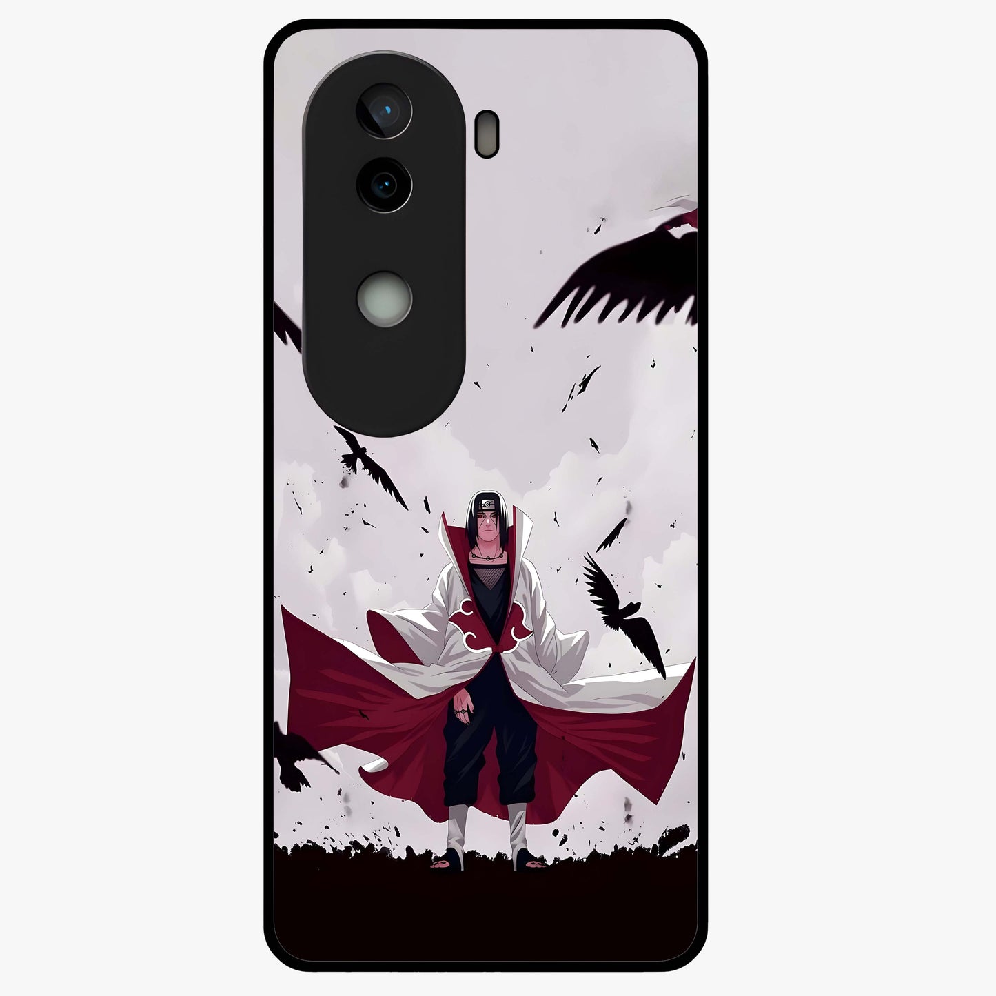Crimson Crow Ascension Glass Case showing flat back view with mystical crow artwork and glossy glass finish.