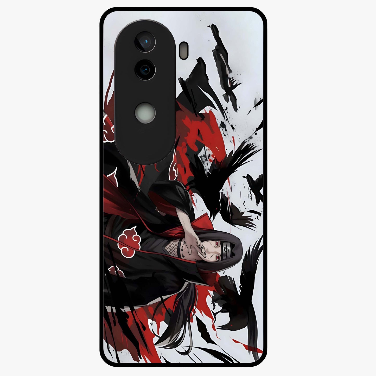 Crimson Crow Illusion Glass Case showing flat back view with artistic crow illusion artwork and glossy glass finish.