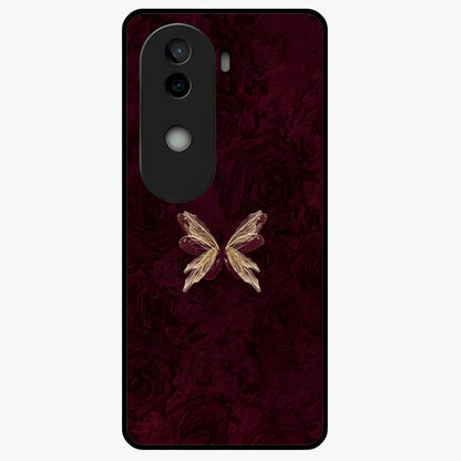 Crimson Fade Butterfly Glass Case showing flat back view with fading butterfly artwork and glossy glass finish.