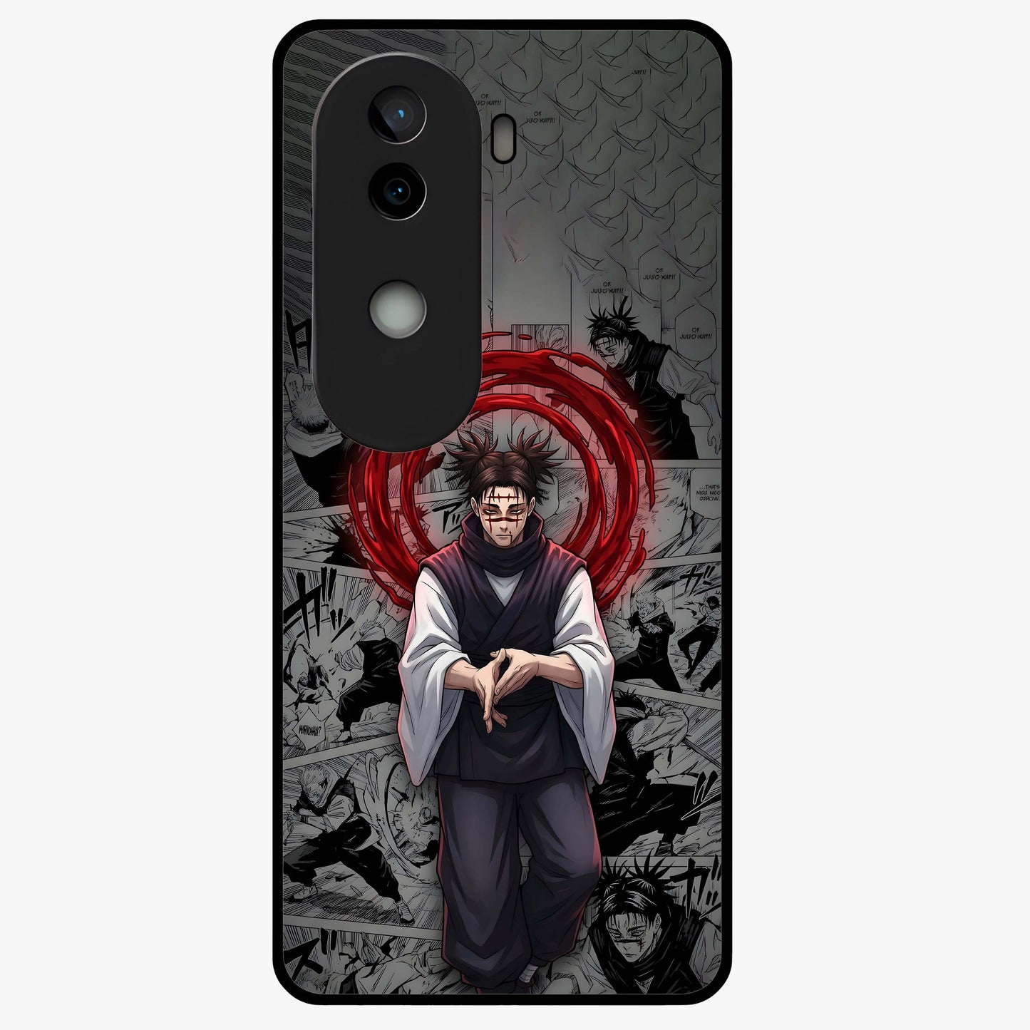 Cursed Ritual Ascension Glass Case showing flat back view with dark ritual themed artwork and glossy glass finish.