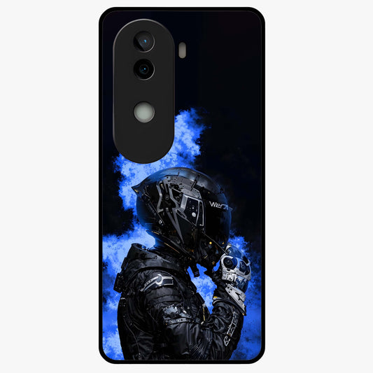 Cyber Sentinel Protocol Glass Case showing flat back view with futuristic cyber themed artwork and glossy glass finish.