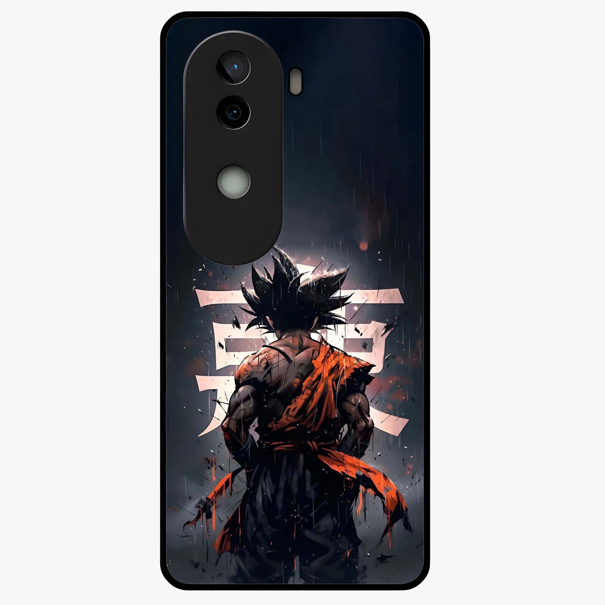 Dark Warrior In Rain Glass Case showing flat back view with warrior artwork in rainy atmosphere and glossy glass finish.