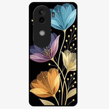 Delicate Multicolor Flowers Glass Case showing flat back view with vibrant floral artwork and glossy glass finish.