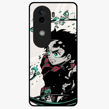 Demon Slayer Glass Case showing flat back view with bold anime inspired artwork and glossy glass finish.