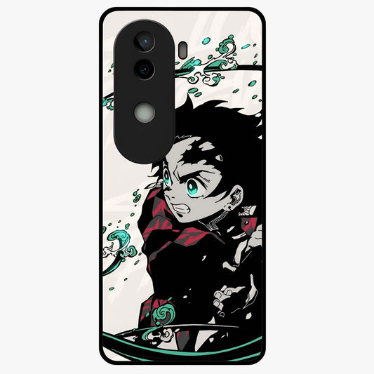 Demon Slayer Glass Case showing flat back view with bold anime inspired artwork and glossy glass finish.