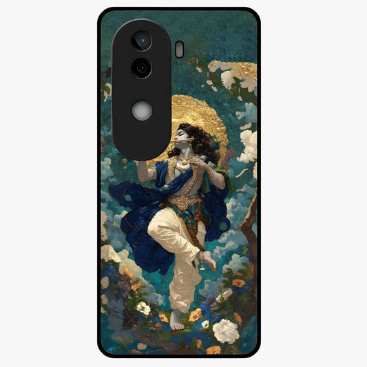 Divine Krishna Art Glass Case showing flat back view with Lord Krishna artwork and glossy glass finish.