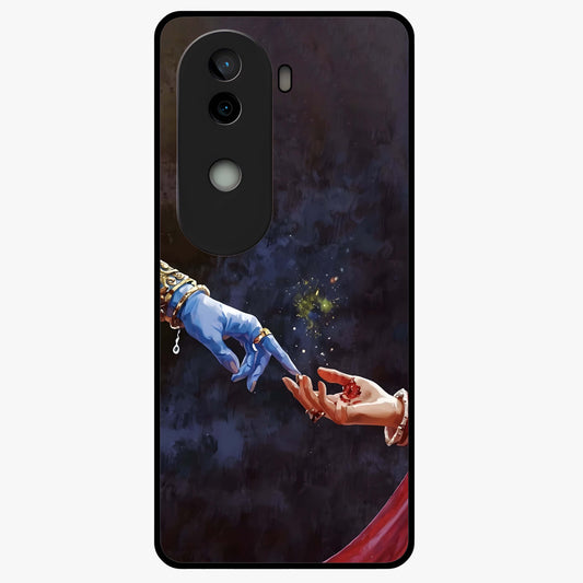 Divine Touch Eternal Glass Case showing flat back view with spiritual themed artwork and glossy glass finish.