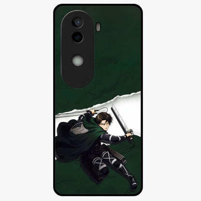 Emerald War Vanguard Glass Case showing flat back view with powerful warrior themed artwork and glossy glass finish.