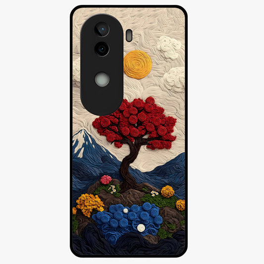 Eternal Nature Tapestry Glass Case showing flat back view with intricate nature tapestry artwork and glossy glass finish.