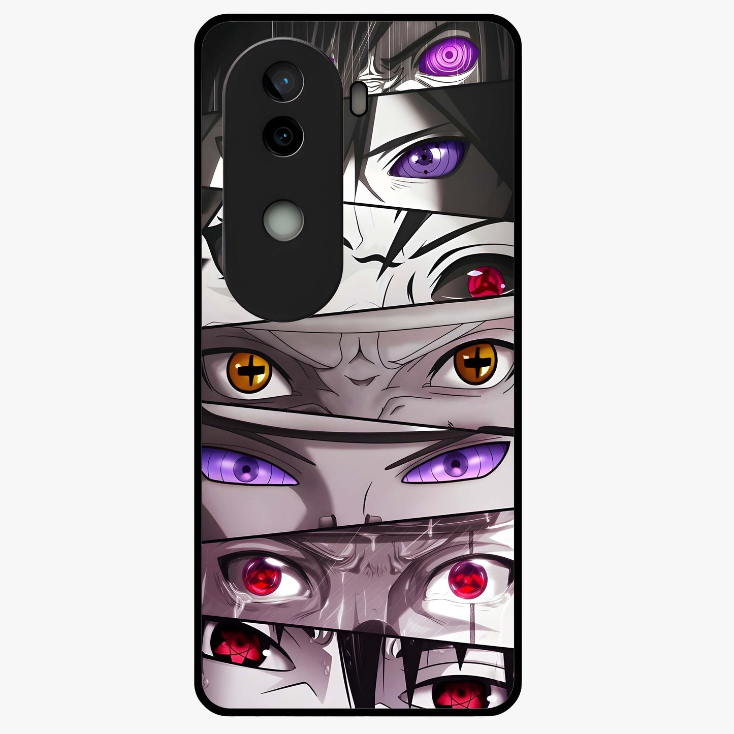 Eyes of Destiny Glass Case showing flat back view with striking eye themed artwork and glossy glass finish.