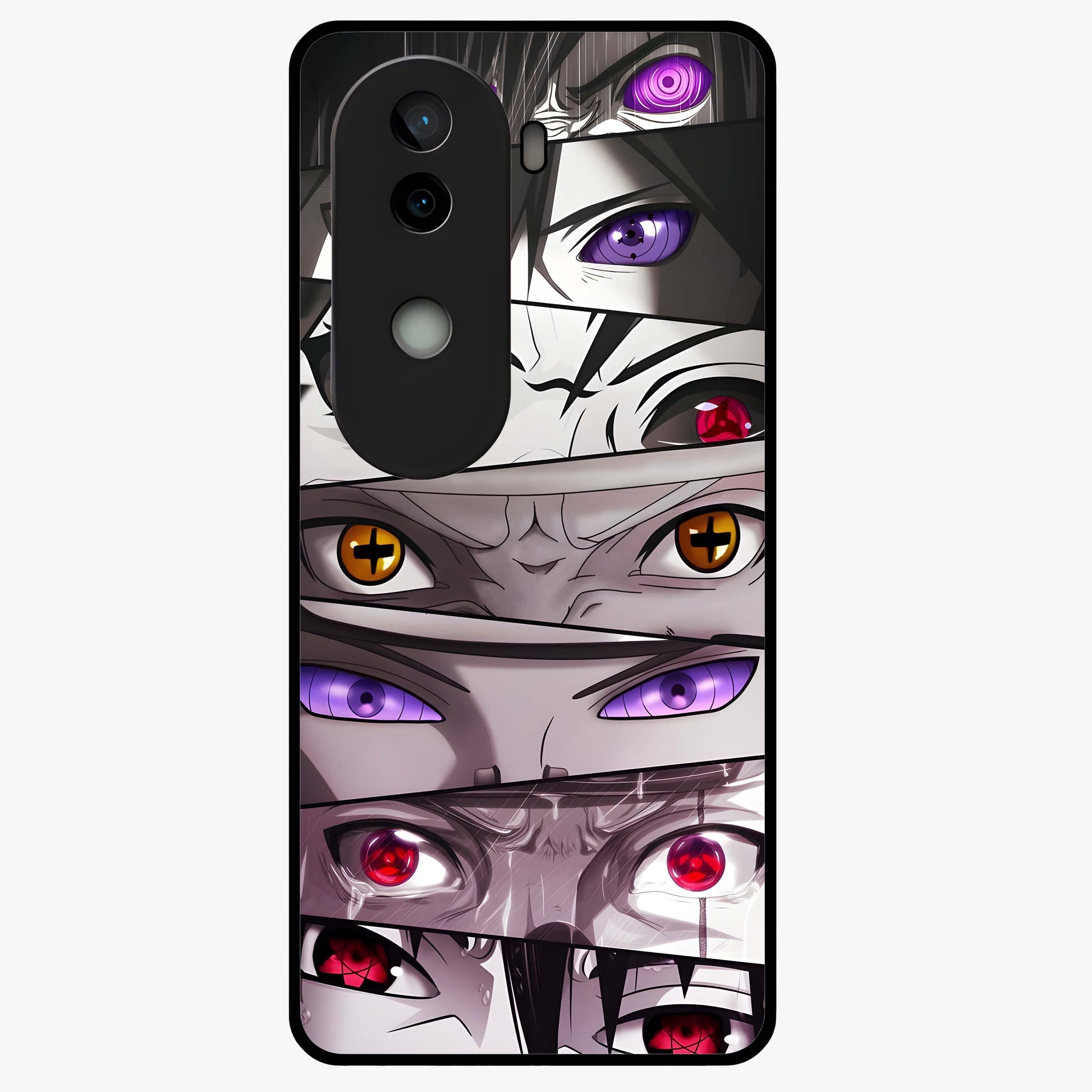 Eyes of Destiny Glass Case showing flat back view with striking eye themed artwork and glossy glass finish.