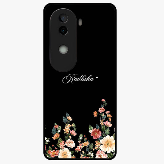 Floral Design With a Custom Personalized Name Glass Case showing flat back view with floral artwork and personalized name design.
