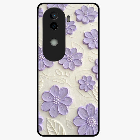 Floral Wall Art With Purple Flowers Glass Case showing flat back view with purple flower artwork and glossy glass finish.