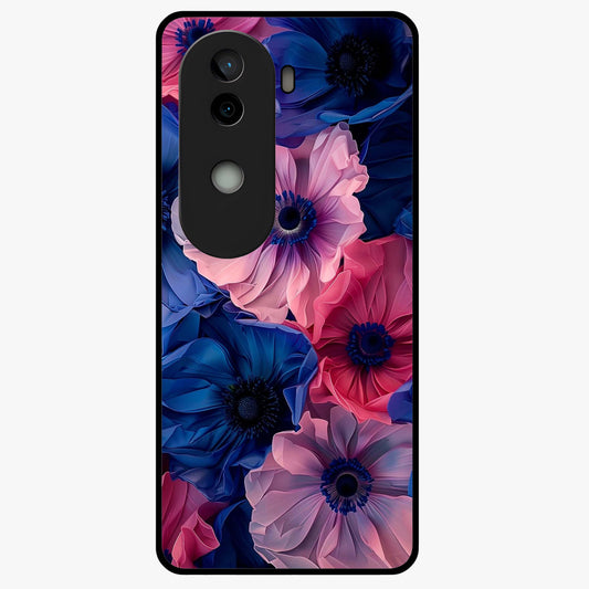Flower Paper Art Pattern Glass Case showing flat back view with paper cut style floral artwork and glossy glass finish.