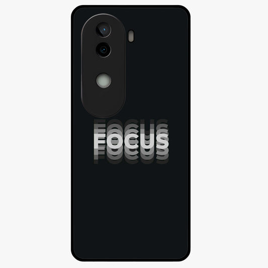 Focus Mode On Glass Case showing flat back view with bold motivational typography design and glossy glass finish.