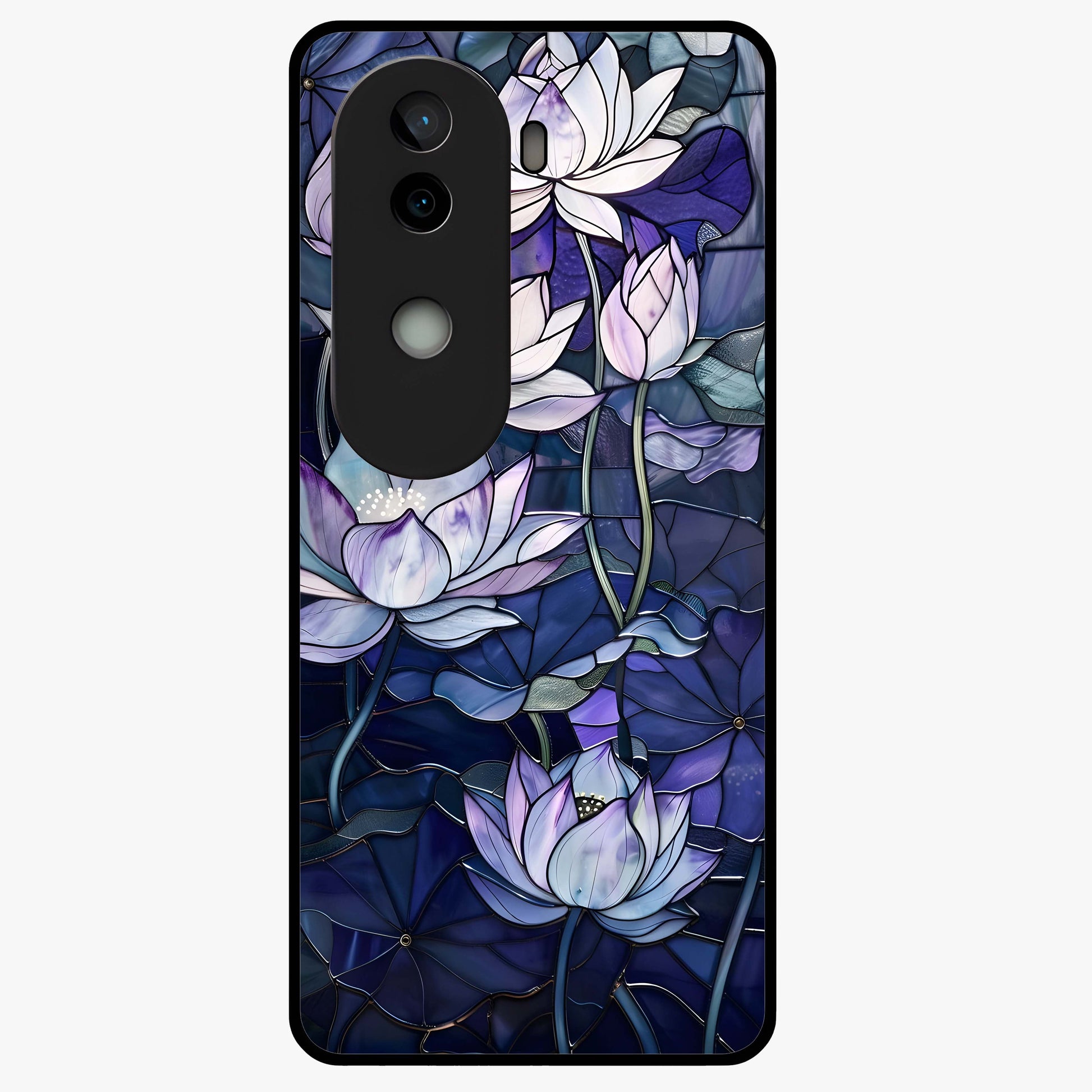 Gloss Petal Rush Glass Case showing flat back view with glossy flower petal artwork and smooth glass finish.