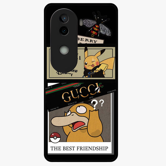 Gucci Play Mashup Glass Case showing flat back view with luxury inspired graphic artwork and glossy glass finish.