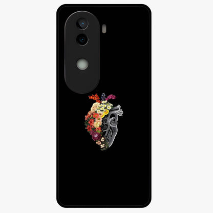 Heart With Flowers Glass Case showing flat back view with heart shaped floral artwork and glossy glass finish.