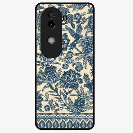 Heirloom Wild Bloom Glass Case showing flat back view with vintage inspired wild flower artwork and glossy glass finish.