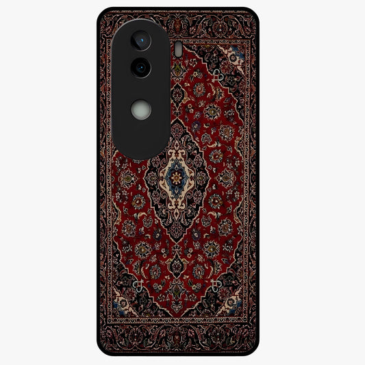 Heritage Carpet Royale Glass Case showing flat back view with ornate Persian carpet inspired pattern and glossy glass finish.