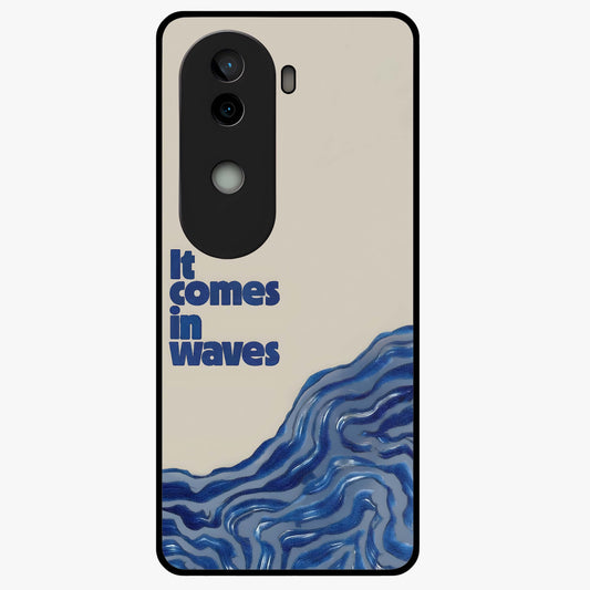 It Comes In Waves Quote Glass Case showing flat back view with inspirational wave themed quote artwork and glossy glass finish.