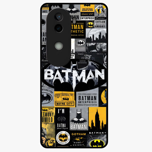 Knight Gotham Rise Glass Case showing flat back view with dark hero inspired artwork and glossy glass finish.
