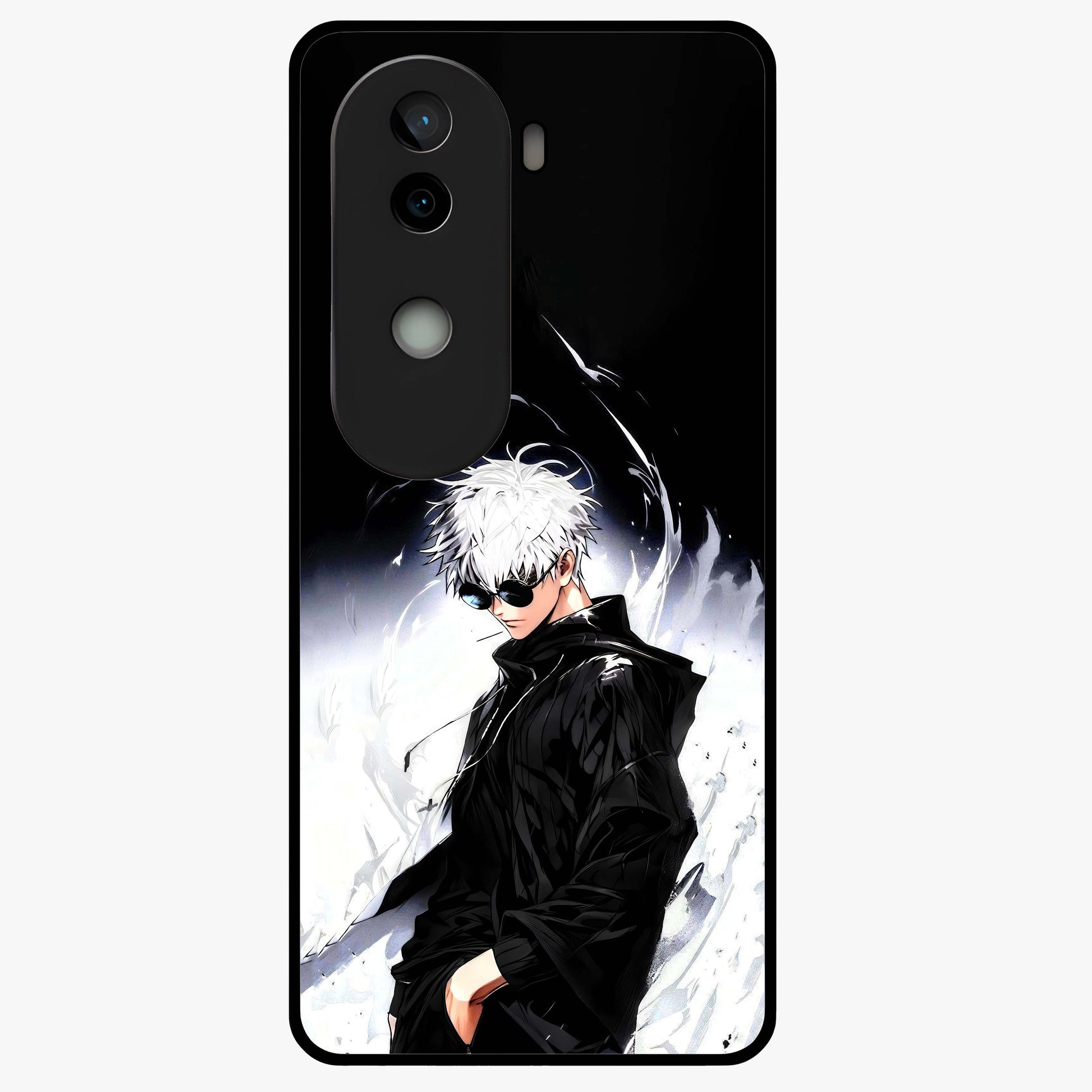 Limitless Shadow King Glass Case showing flat back view with powerful shadow warrior artwork and glossy glass finish.