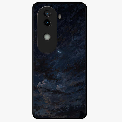 Lunar Veil Silence Glass Case showing flat back view with mystical moon veil artwork and glossy glass finish.